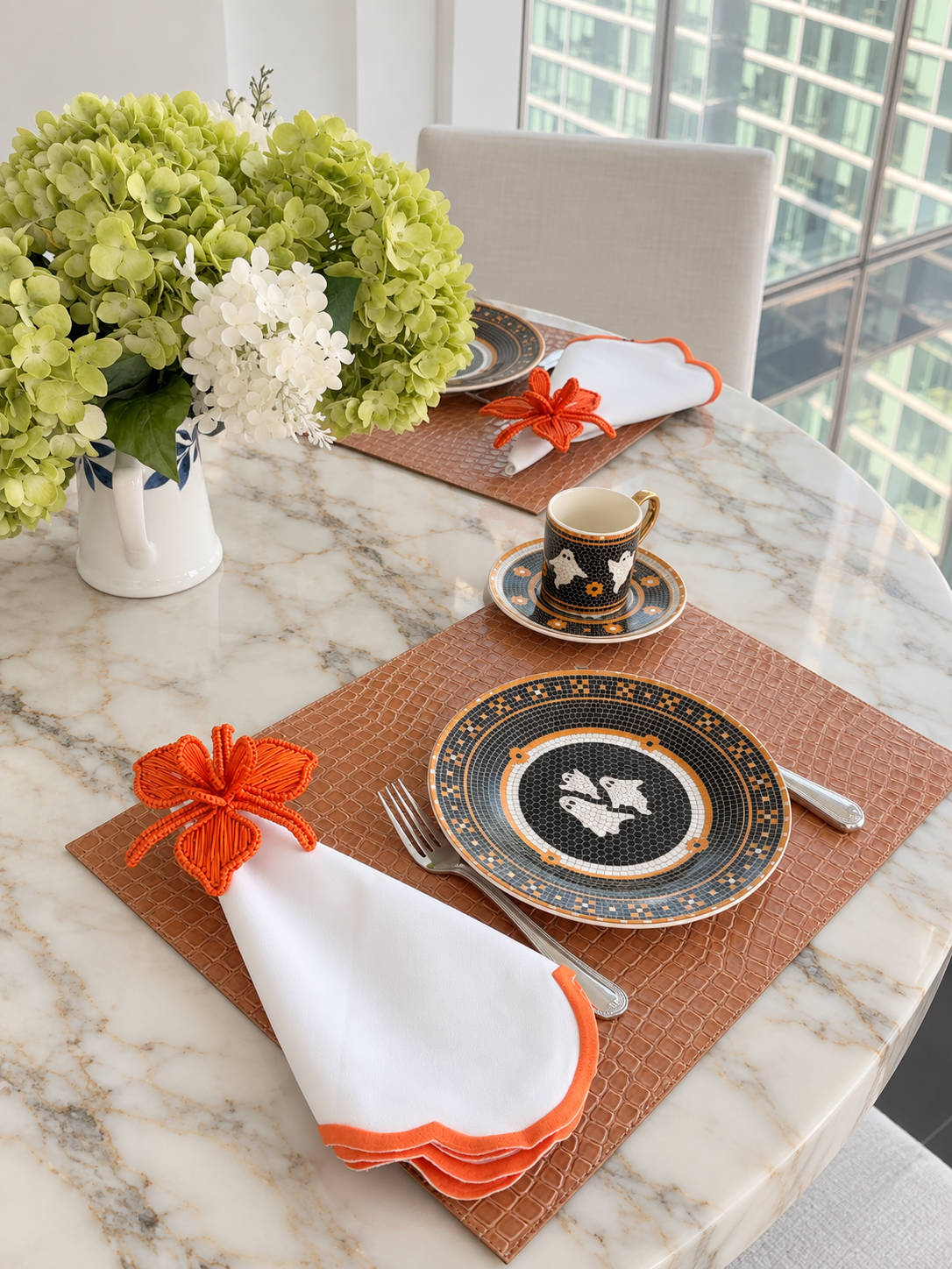 Elegant black and white Halloween table setting by Lulu Maison